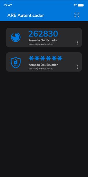 Pantalla principal ARE Autenticador